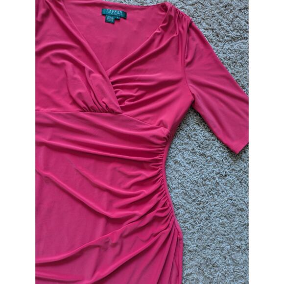 Lauren Ralph Lauren Babydoll Wrap Dress 6 Pink Stretch Career Work Y2K Barbie - Picture 4 of 8